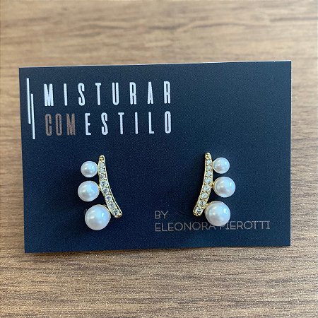 Brinco Trio De Pérola Com Zircônia