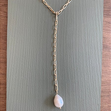 Colar Gravata Gota De Perola