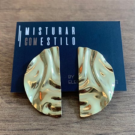 Brinco Chapa Meio Disco - Dourado