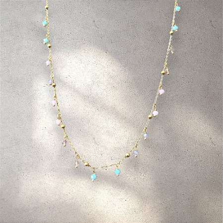 Colar Fernanda Esferas - Azul Bebe e Lilás