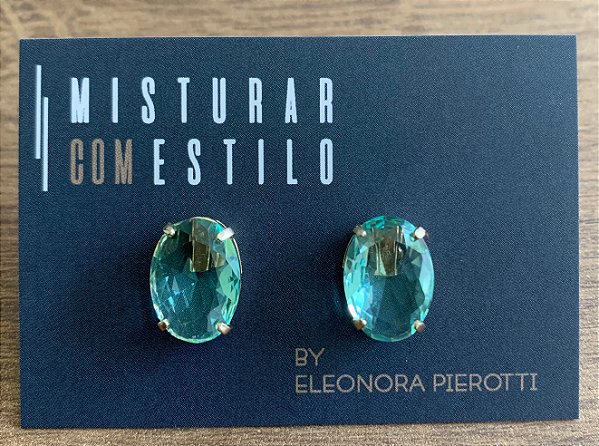 Brinco Ponto de Luz Oval - G - Verde Esmeralda - Dourado