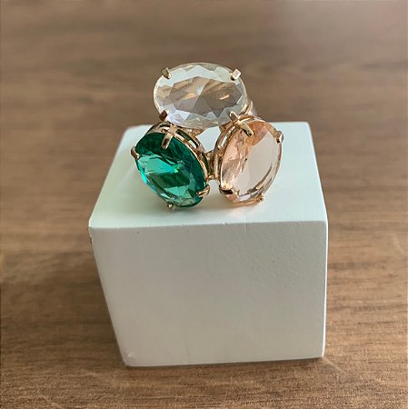 Anel Fantasy - Oval - P - Morganita, Cristal e Paraíba V.