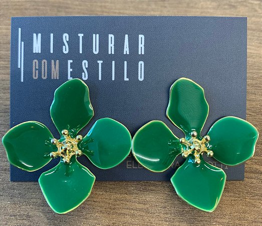 Brinco Flor Quatro Pétalas Grande - Verde Bandeira