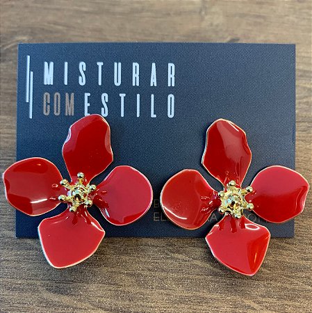 Brinco Flor Quatro Pétalas Grande - Vermelho