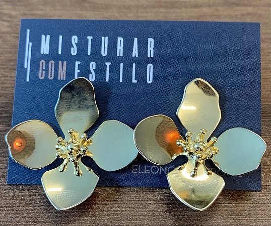 Brinco Flor Quatro Pétalas Grande - Dourada