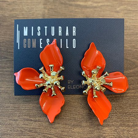 Brinco Meia Flor Três Pétalas - Laranja