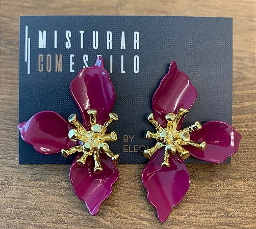 Brinco Meia Flor Três Pétalas - Roxo