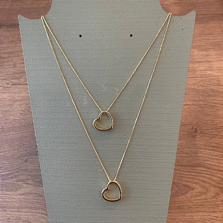 Colar Coração Duplo Vazado - Dourado