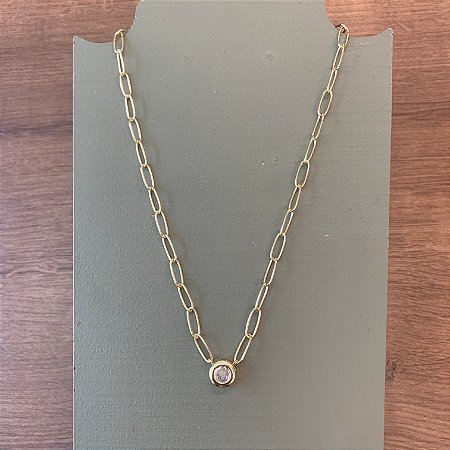 Colar Ponto Cristal Corrente Retangular