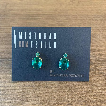 Brinco Oval com ponto de Zircônia Paraiba Verde - M - Paraiba Verde