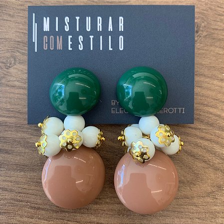 Brinco Maria - Verde Musgo com Rosa Seco