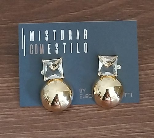 Brinco Quadrado de Cristal com Bolão