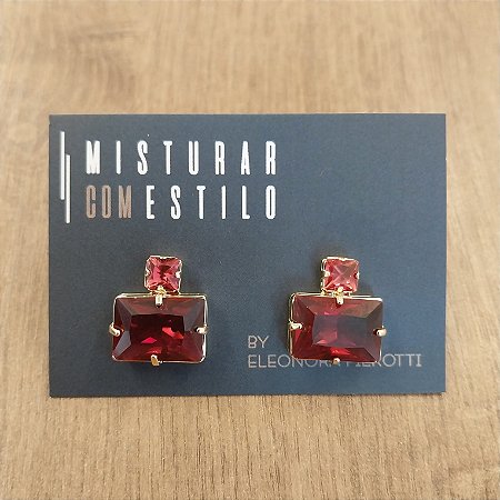 Brinco Fantasy Quadrado Com Retângulo - P - Rubi