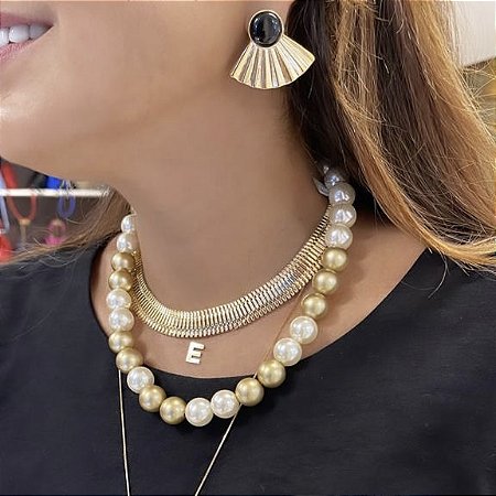 Colar de Bolas com Pérolas e Dourado