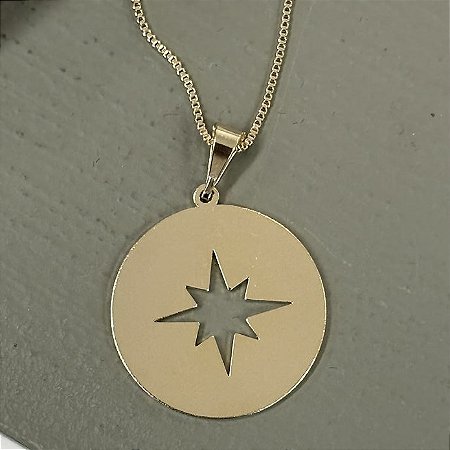 Colar Medalha Estrela Oito Pontas