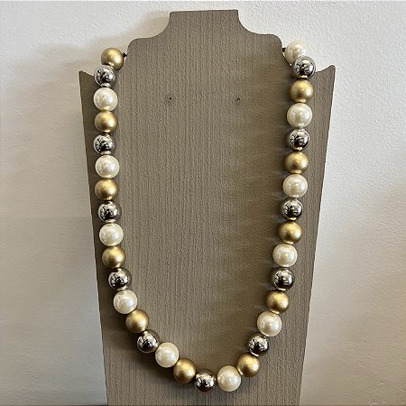 Colar de Bolas com Pérolas Tricolor