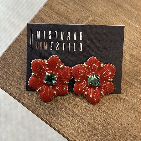 Brinco Flor Rosa Com Paraíba - Vermelho