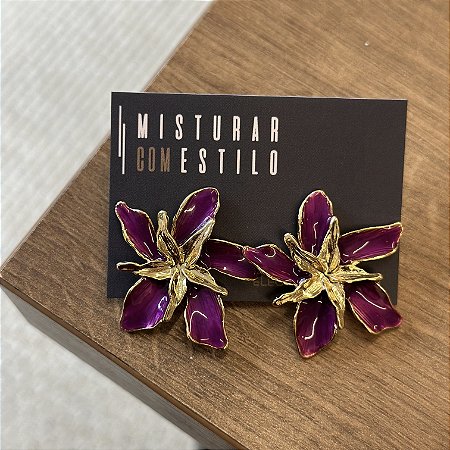 Brinco Flor Hibisco - Lilás