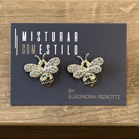 Brinco Abelha Asas com Zircônias e detalhes Verdes