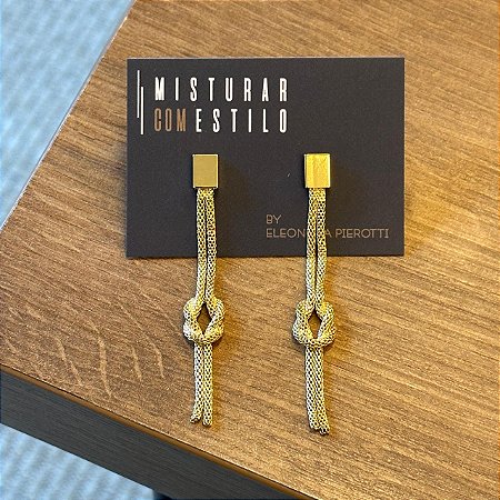 Brinco Nó Corrente Tela - Baixa - Dourado