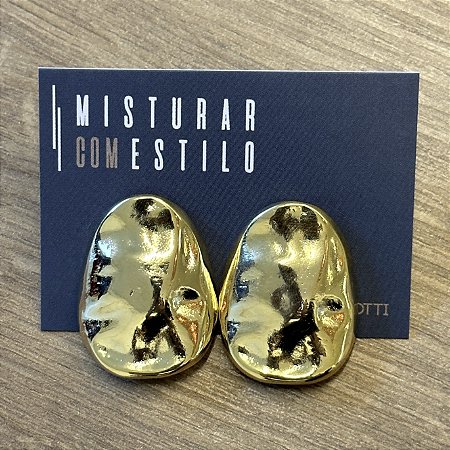 Brinco Chapa Orgânico Oval - M - Dourado