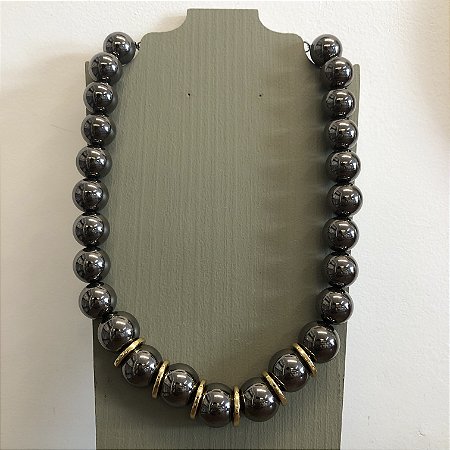 Colar Bolão Grafite com Discos Dourados