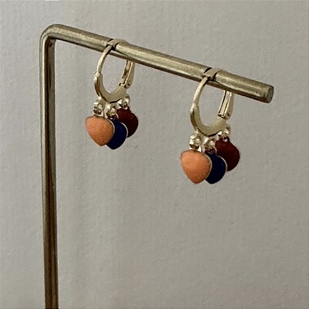 Argola Betina Corações Esmaltado - Marinho