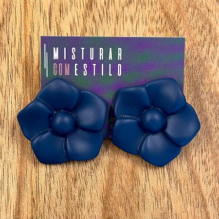Brinco Flor De Resina - Marinho - Fosco