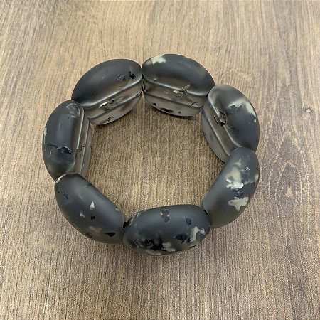Bracelete de Bolas de Resina - Fosco - Cinza Semi, Rutilado