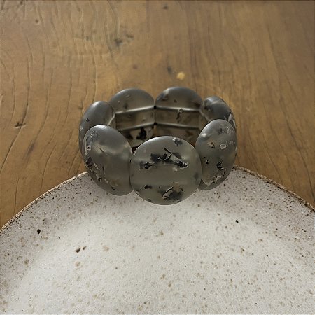 Bracelete de Bolas de Resina - Fosco - Cinza Semi, Rutilado