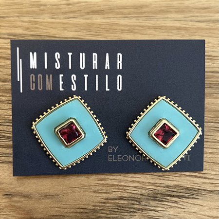 Brinco Quadrado Esmaltado - Turquesa - Rubi