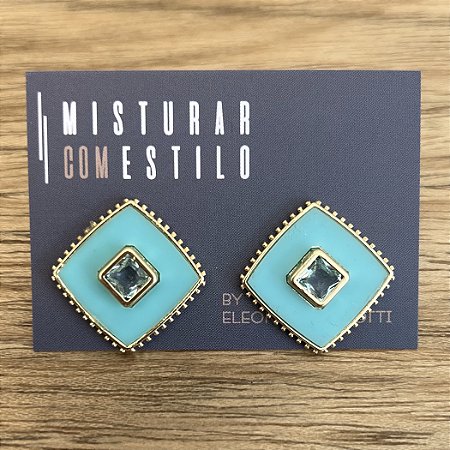 Brinco Quadrado Esmaltado - Turquesa - Áqua
