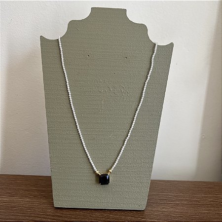 Colar Cristais com Pedra Quadrada - Branco
