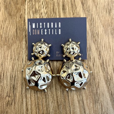 Brinco Bolão Amassado Duplo - Dourado