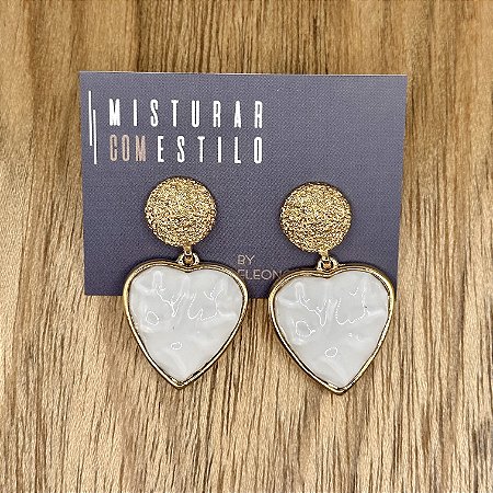 Brinco Frida Botão Coração - Branco