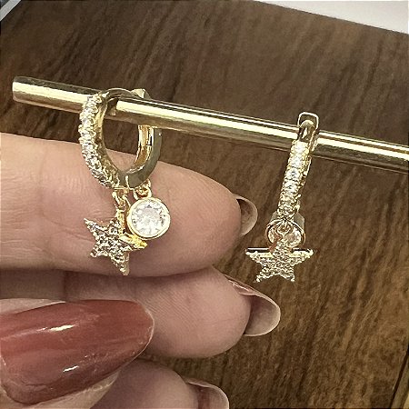 Argola Betina Estrela e Ponto de Zircõnia