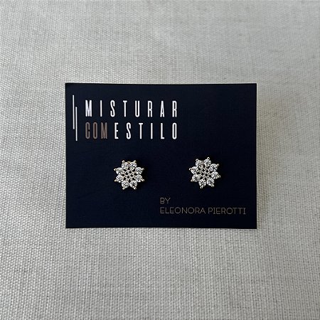 Brinco Flor de Zircônia - Dourado