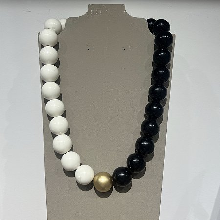 Colar De Bolas Gabriele - G - Preto com Branco