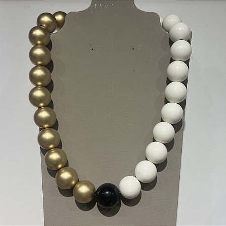 Colar De Bolas Gabriele - G - Dourado com Branco