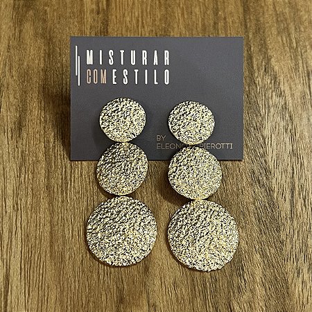Brinco Três Discos - Dourado