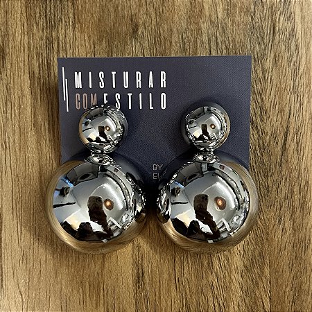 Brinco Bolão GG com Botão - Prateado