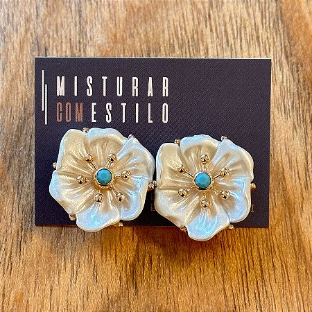 Brinco Flor De Madre Com Turquesa