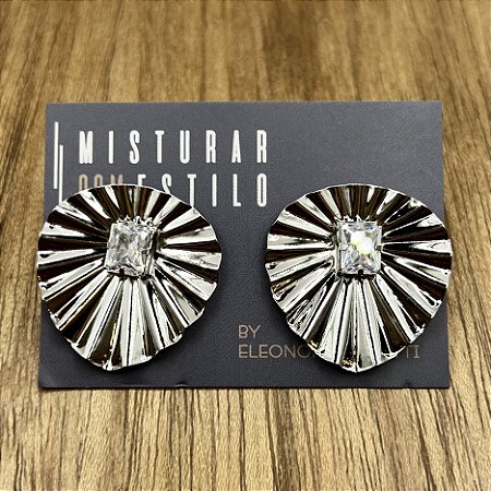 Brinco Chapa com Cristal - Prateado