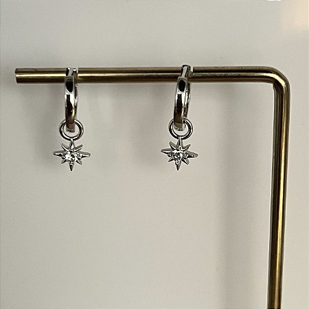 Mini Argola Estrela De Oito Pontas - Prateado
