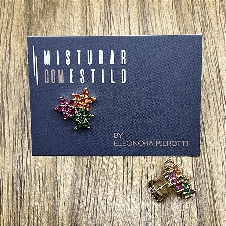 Brinco Três Flores De Cristais - Dourado