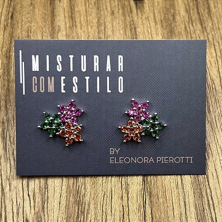 Brinco Três Flores De Cristais - Ródio