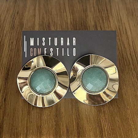 Brinco Redondo Com Cristal Turquesa