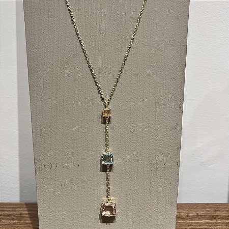 Colar Gravata Pedras Quadradas