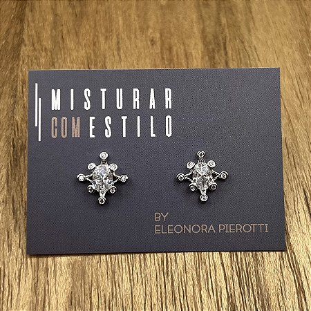Brinco Oito Marias com Cristal - Ródio