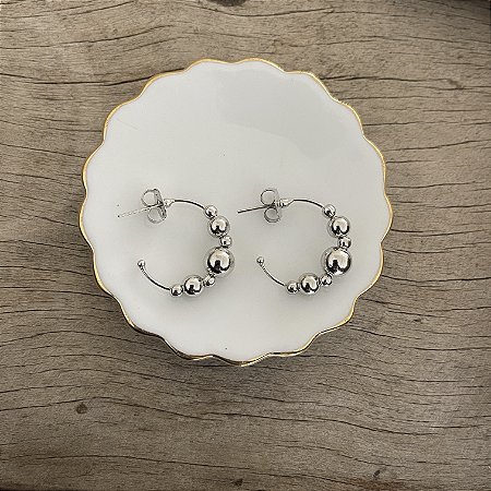 Argola Esferas Dupla - Ródio